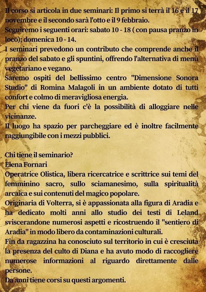 La tradizione di Aradia e le vecchie religioni: programma delle giornate